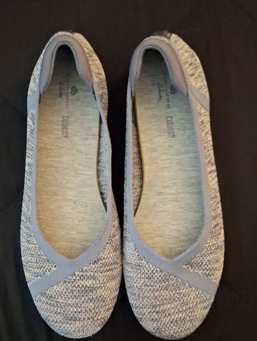 Clarks Blue Heather Gray Knit Ballet Flats